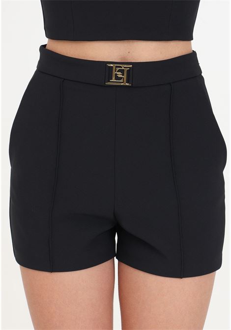 Black women's shorts with golden metal logo detail ELISABETTA FRANCHI | SHT0141E2110